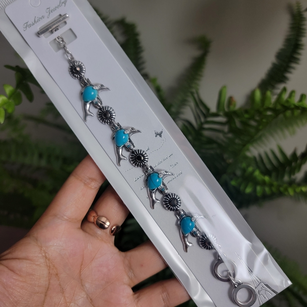 Silver and Turquoise Dolphin Bracelet